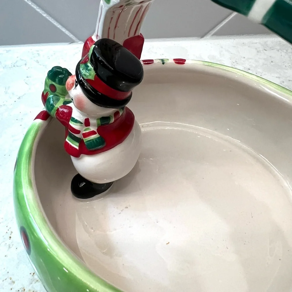 Fitz & Floyd Essentials Merry Christmas Snowman Presents Basket Candy Dish Bowl